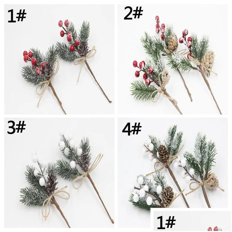 christmas tree decor simulation cedar berries bouquet home decoration xmas ornaments ormosia bouquets diy garland pine cone bh4962 wly