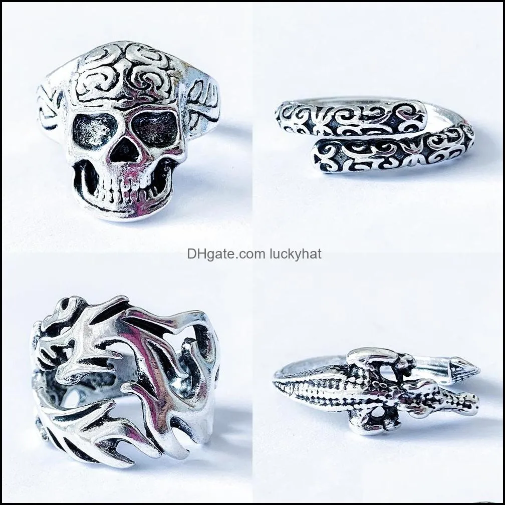 bulk lots 50pcs snake skull owl hand bone animals rings mix retro punk rock gothic men women cool vintage gifts jewelry