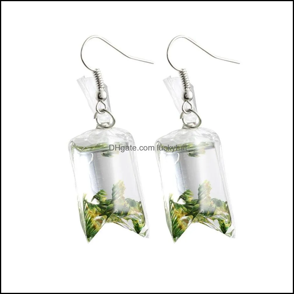 dried flower earrings creative plant dry clover earring fashion pressed flower glass earin