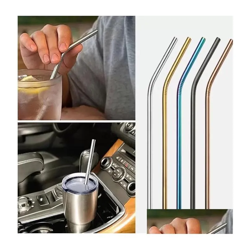 reusable metal drinking straws stainless steel home party bar accessories straight bent tea coffee drinking for tumblers mason jars