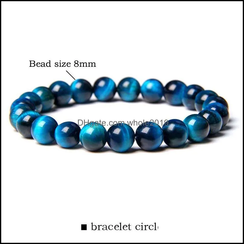 men healing charm 8mm royal blue tiger eye stone beads bracelet fashion bangle women jewelry