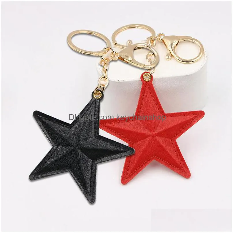 fashion charm pu leather star pendant keychain women fivepointed alloy bag key ring holder for women gift souvenir jewelry