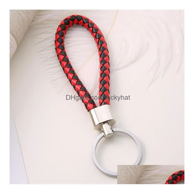 71 colors pu leather braided woven keychain rope rings fit diy circle pendant key chains holder car keyrings jewelry accessories