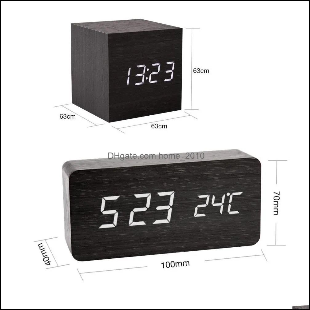 square led wooden alarm clock watch table voice control digital wood electronic desktop usb/aaa powered clocks decor