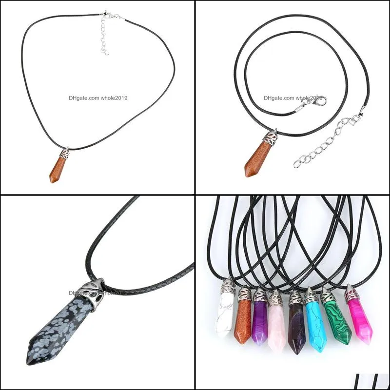 pretty stone necklace vintage natural necklace for women crystal quartz gem stone cord statement pendant leather necklaces