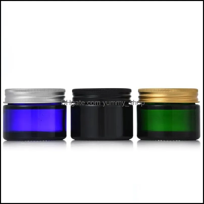 glass cosmetic jars cream bottles with aluminum /plastic lids in color black/blue/green 20g 30g 50g