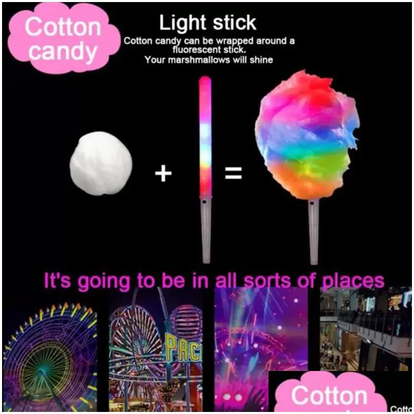 stock led light up cotton candy cones colorful glowing marshmallow sticks impermeable colorful marshmallow glow stick