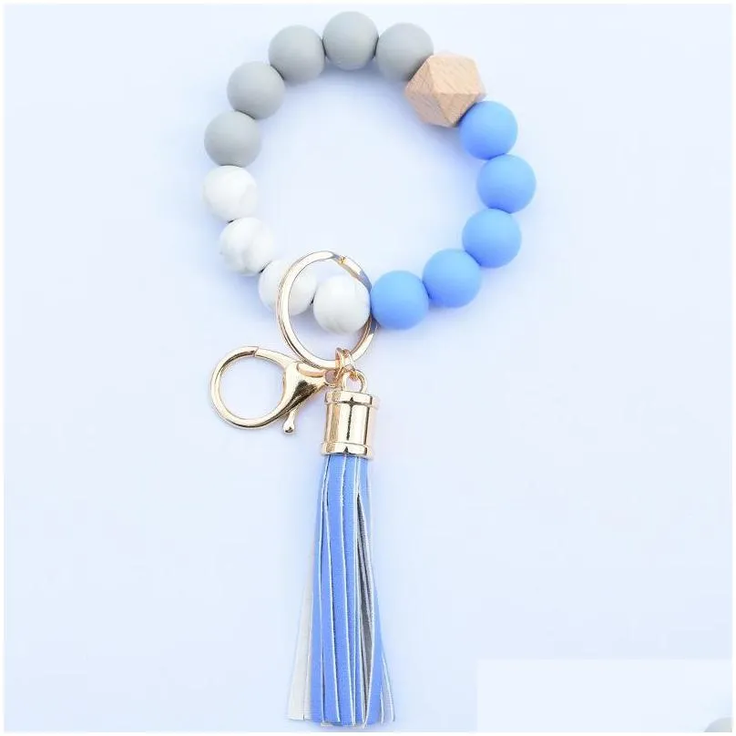 silicone beaded bangle keychain with tassel for women party favor wristlet key ring bracelet fy2981 fn18