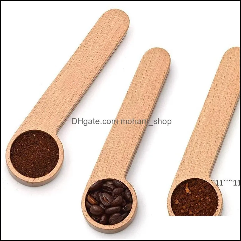 wood coffee scoop with bag clip tablespoon solid beech wood measuring scoop tea coffee bean spoon clip gift rrf14393