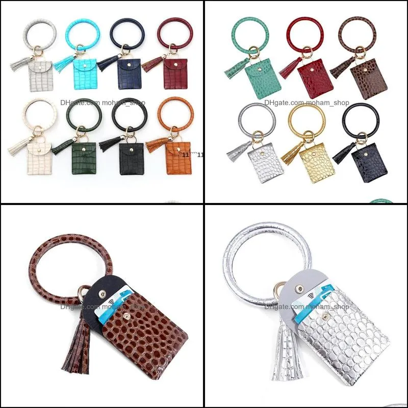 wristband keychain card holder decor with tassel bracelet pendant bank card student cards coin storage bag antilost key ring rrb14828
