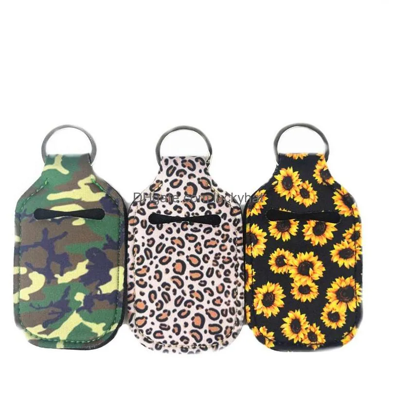 36 styles 1 setis4pcs more design neoprene hand sanitizer bottle holder wristlet keychain chapstick holder 30ml bottle