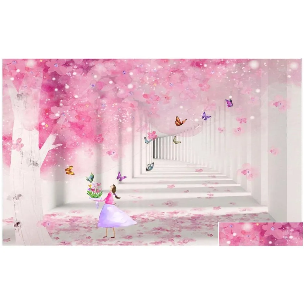 wallpapers wall paper 3 d custom po pink cherry butterfly childrens room home decor 3d murals wallpaper for bedroom walls