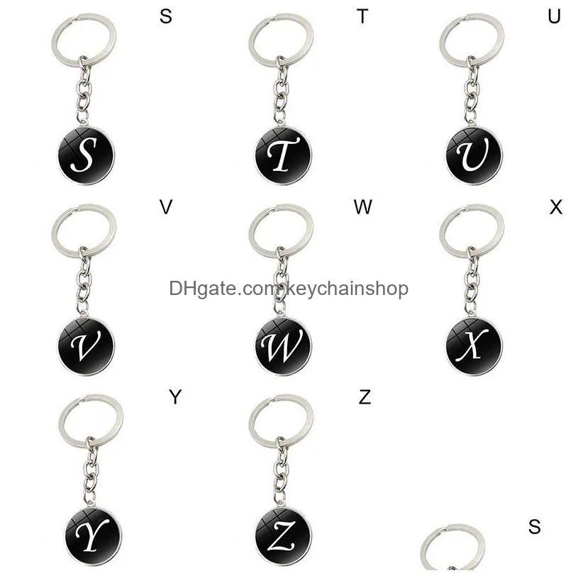 fashion glass ball pendant keychain dainty initial personalized letter name key chain for women and man jewelry accessories gift