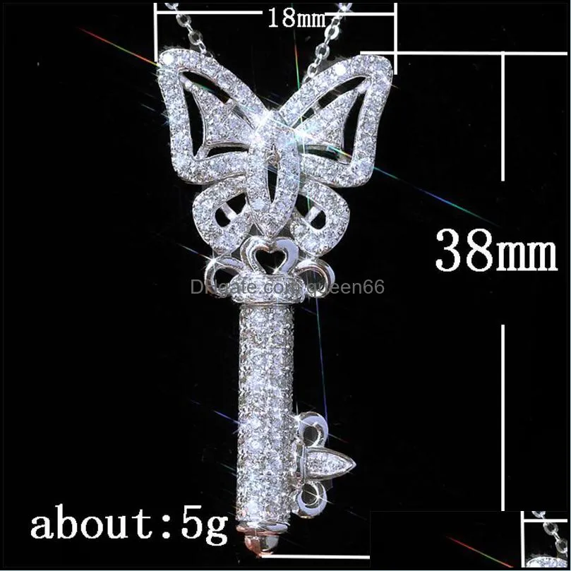 pendant necklaces butterfly key shape necklace theme party women statement jewelry silver plated zircon sweater chain collarspendant