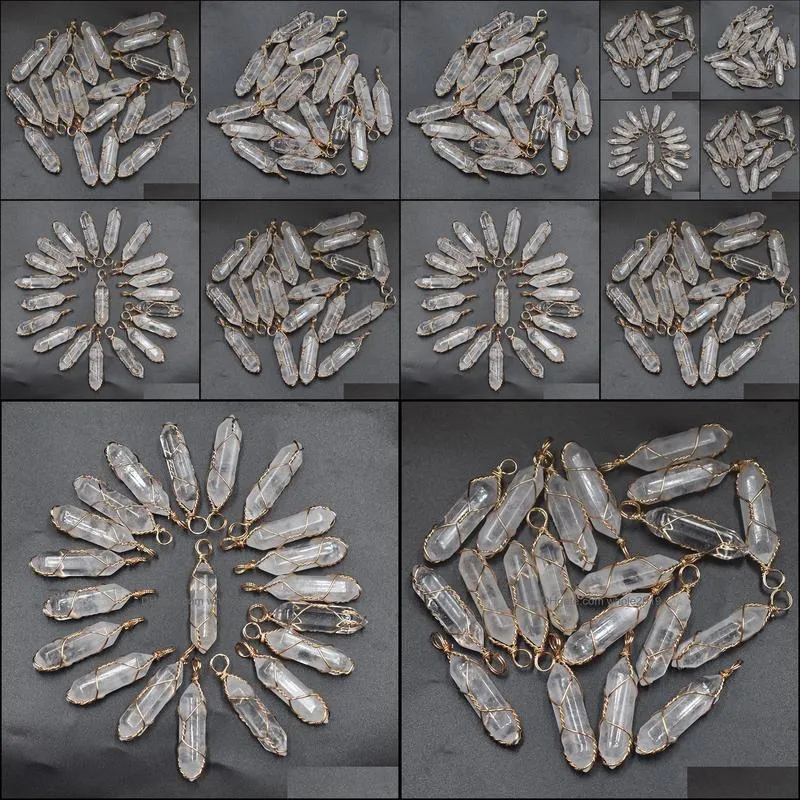 white crystal hexagon pillar shape point handmade iron wire pendants for jewelry making