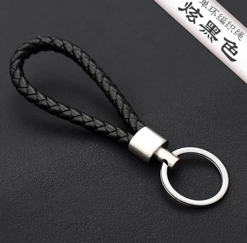 high quality braided pu leather keychain women men solid color woven rope key ring unisex car key holder fashion accessories