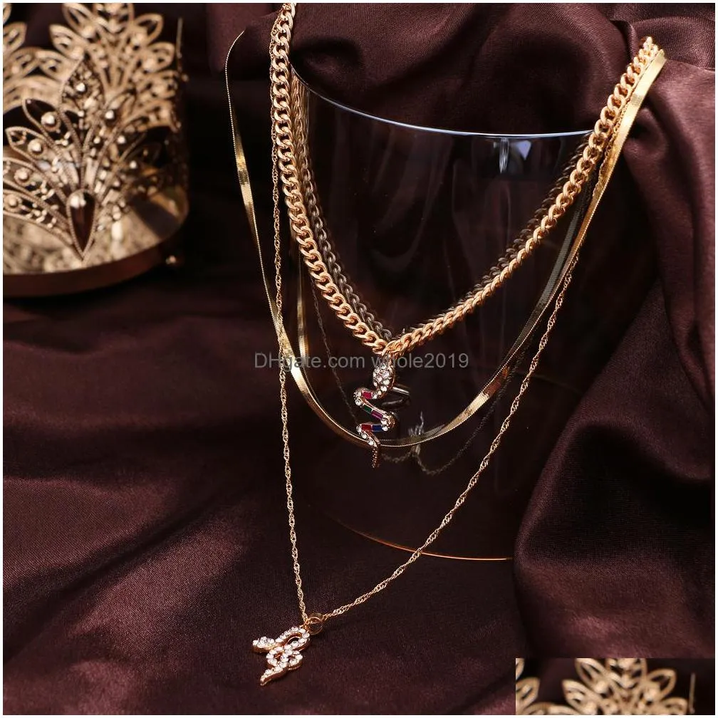 fashion jewelry vintage multilayer curved snake pendant necklace chain necklaces