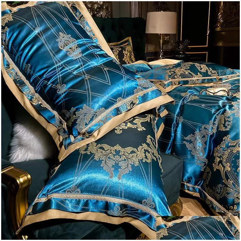 luxury european style silky soft bedding set satin jacquard cotton queen king duvet cover bed sheet pillowcases home textiles