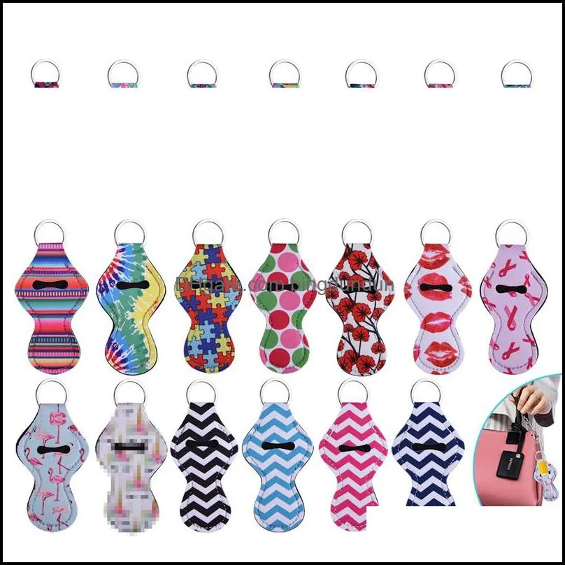 neoprene lipstick keychain chapstick holder christmas prints chapsticks wrap key ring sleeve holder 73 designs party favor ywy1710