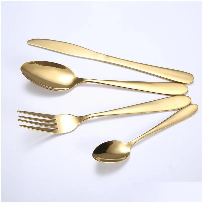 fork spoon steak travel dinnerware set 4pcs/set gold cutlery knife flatware set stainless steel tableware western dinnerware tqq