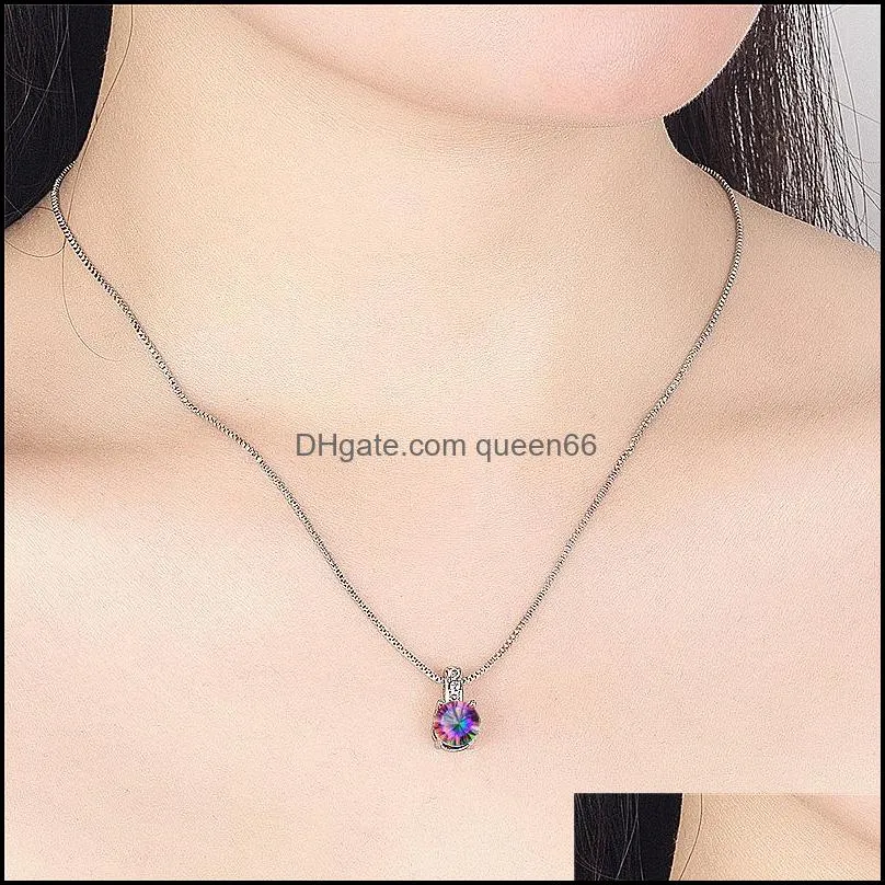 fourclaw colorful stone pendant necklace temperament and fashion colorful jewels and diamonds round necklaces