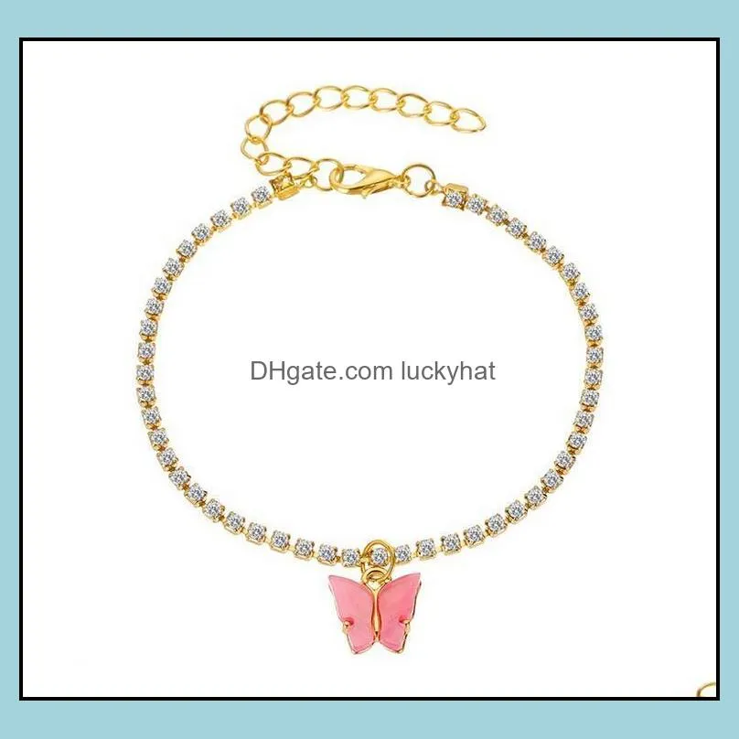 sweet cute butterfly anklet rhinestone crystal ankle bracelet boho beach acrylic anklets for women sandals foot bracelets