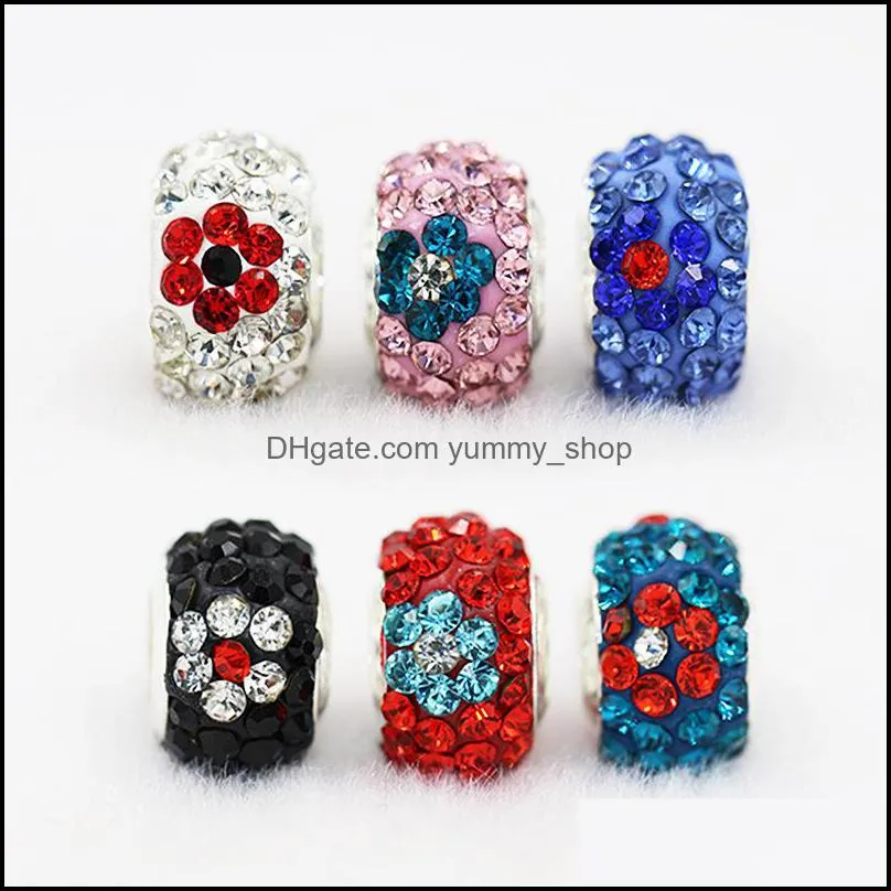 flower polymer clay crystal charm bead 925 silver plated fashion women jewelry european style for pandora bracelet necklace 50 w2