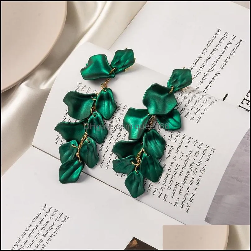 fashion and creative style petals and leaves long earrings jewelry ladies exquisite flower earrings party play jewelry earrings