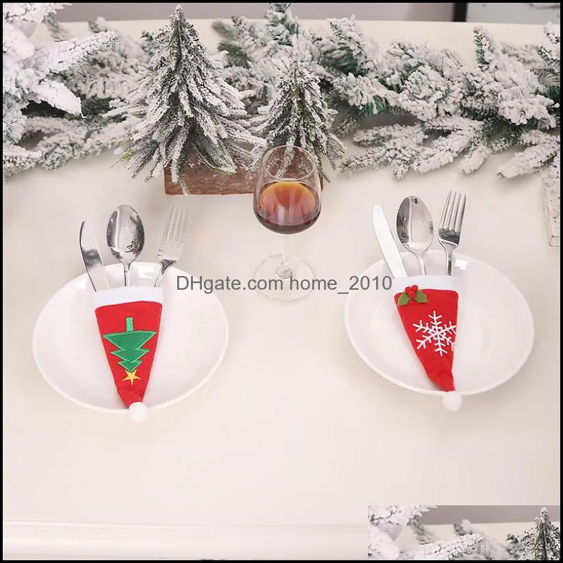 christmas caps fork knife cutlery holder bag tableware wine bottle santa claus hat christmas home decor year