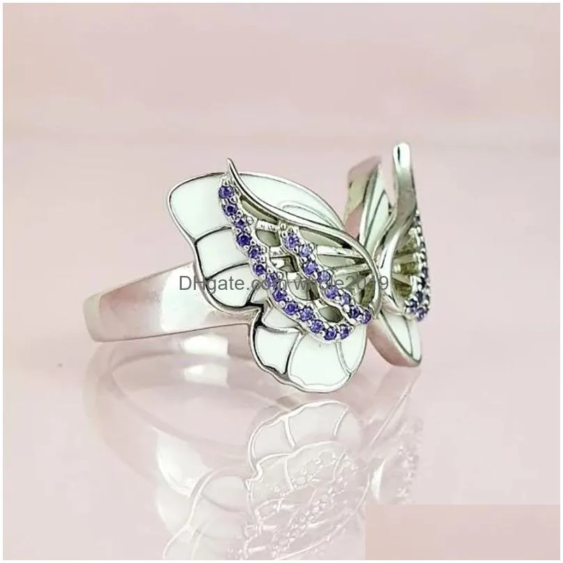 fashion jewely butterfly ring exquisite diamond zircon enamel colored butterfly lady ring