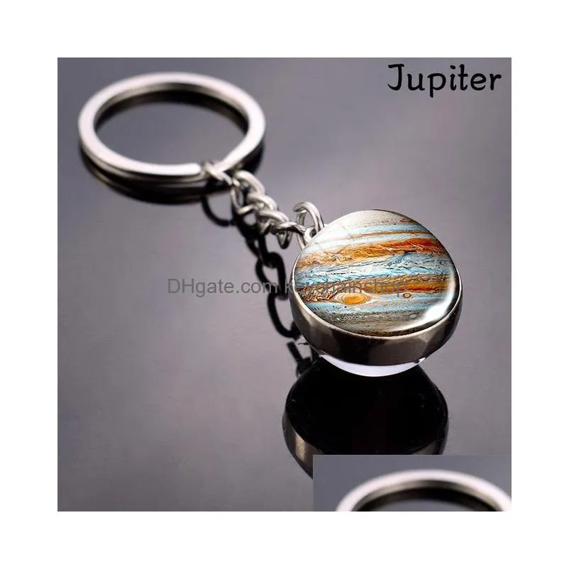 special solar system planet keyring galaxy nebula space keychain moon earth sun mars double side glass ball key chain gifts