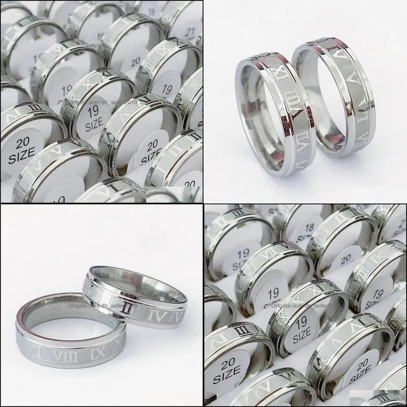 bulk lots 30pcs silver roman numbers stainless steel couple rings fashion party gifts women men jewelry