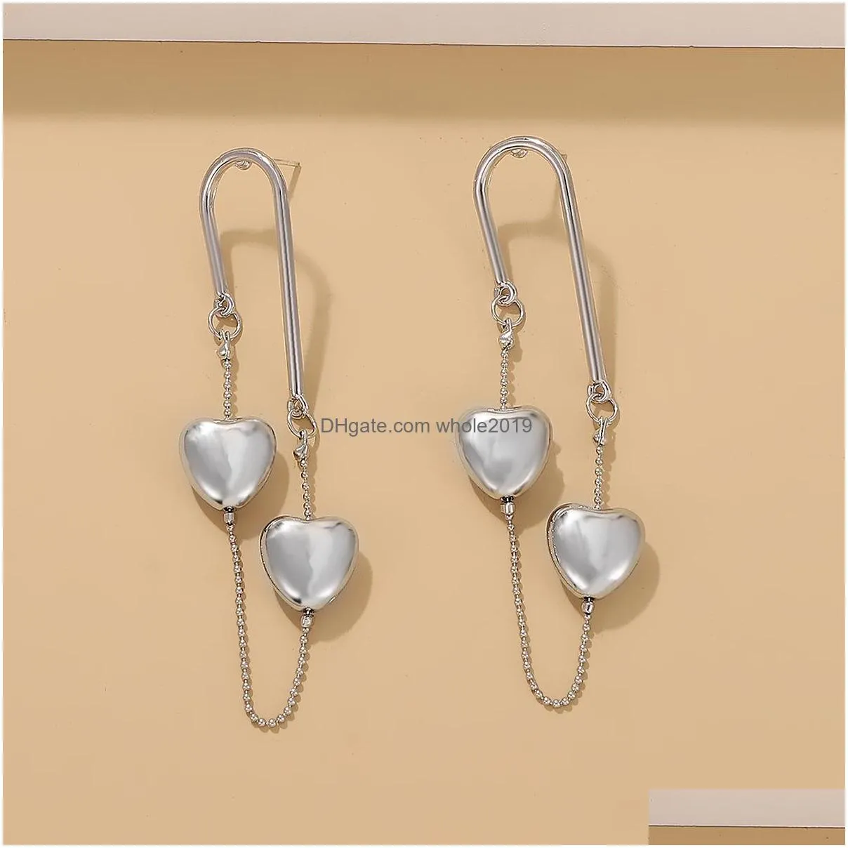 fashion jewelry tassels love earrings for women retro metal long geometric heart chains dangle stud earrings