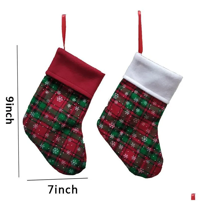 christmas stockings socks snowflake plaid xmas hanging stocking kids christmas gift candy bags decor christmas tree ornament dbc