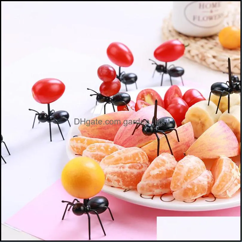 12pcs/lot kitchen gadgets mini ant fruit fork plastic fruit party decoration bar kids dessert forks tableware kitchen accessories