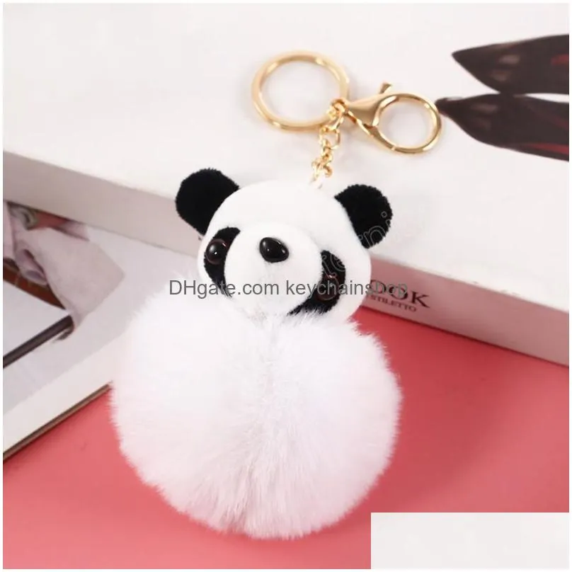 cartoon panda keychain rabbit fur ball plush key chains rings cute pompon pendant keyring holder women car charm bag accessories
