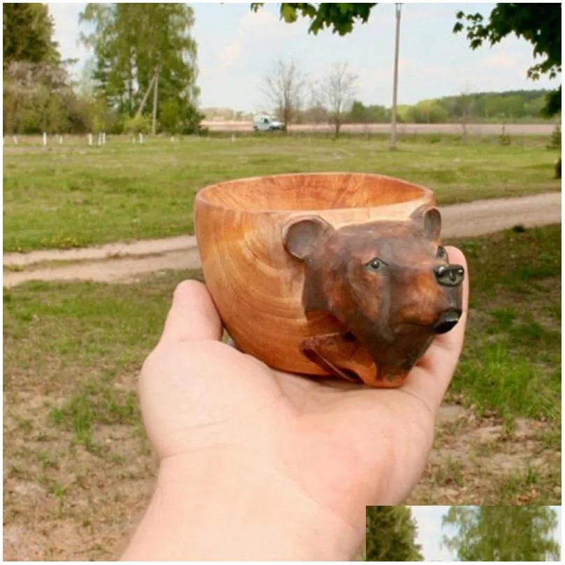 mugs kuksa hand carved wooden mug guksi animals head image cup animal shape portable camping drinking