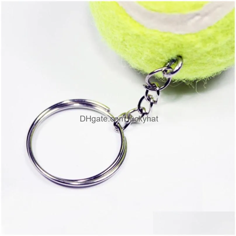 100pcs/lot green tennis shaped key chain simulation of small tennis key ring diameter about 3cm sport accessories