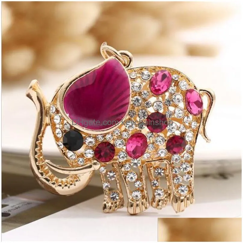 gold metal crystal elephant keychain rhinestone charm women handbags animal key chain key ring pendant jewelry