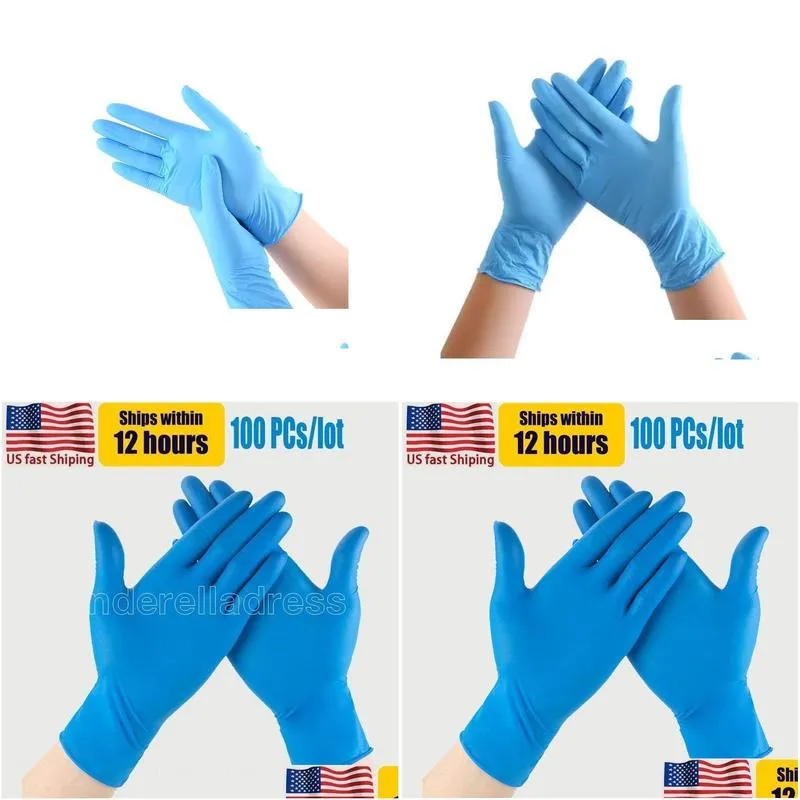 us stock blue nitrile disposable gloves powder non latex pack of 100 pieces gloves antiskid antiacid gloves fy9518fj25