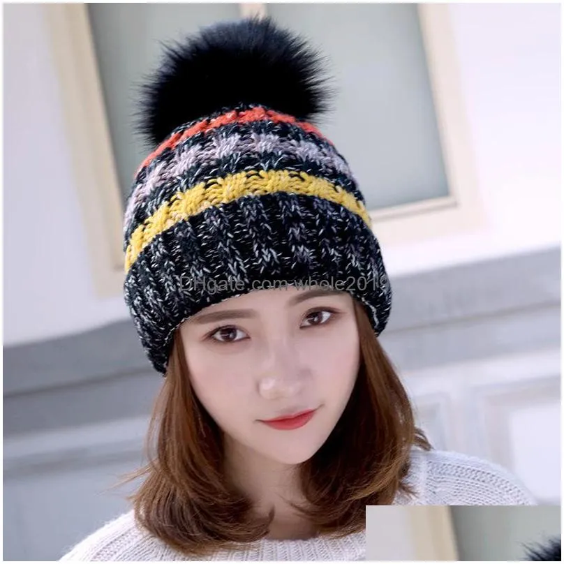 autumn winter womens knit hat wool ball fleece beanies cap lady knitted hat warm cap crochet hats