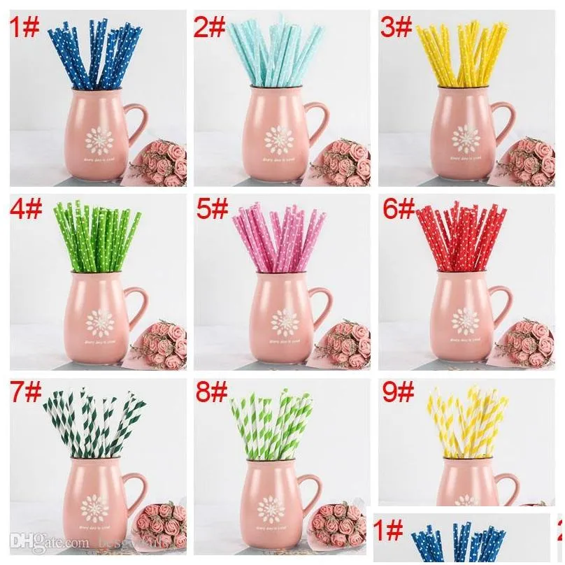 disposable degradable paper drinking straws birthday wedding party event stripe straw coffee shop eco friendly drink straw tqq bh1981