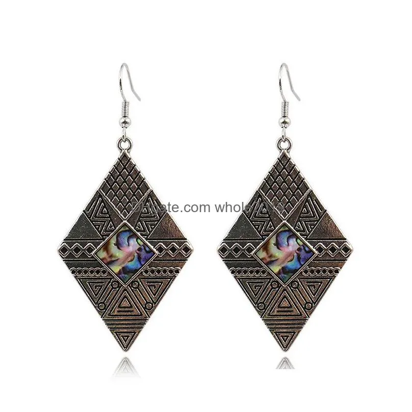 bohemian fashion jewelry womens vintage earrings abalone shell rhombus dangle earrings