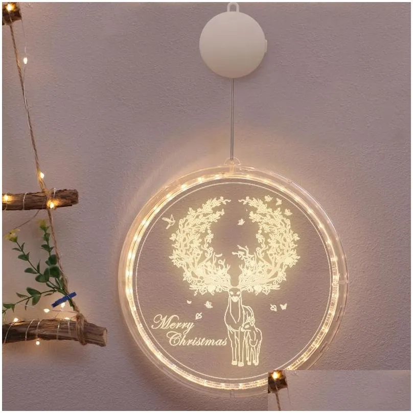 single 3d christmas hanging light round window decortive snowflake santa star string xmas decor layout lights party decoration dbc