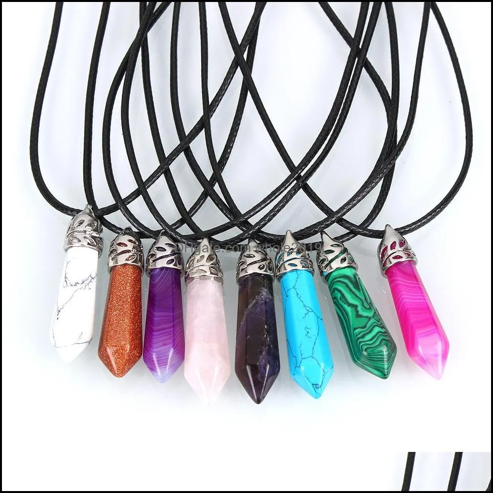 pretty stone necklace vintage natural necklace for women crystal quartz gem stone cord statement pendant leather necklaces