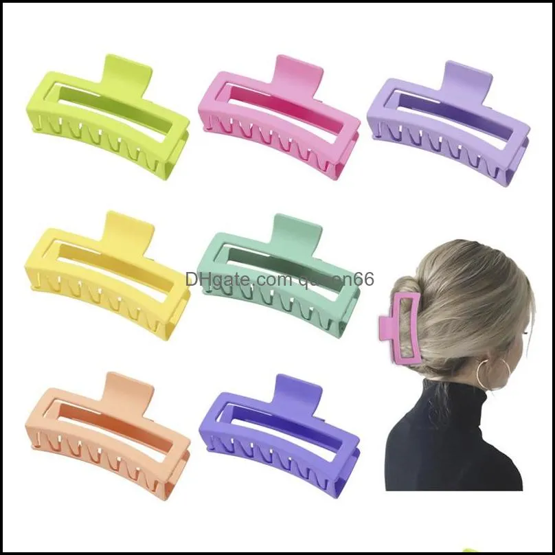 length 13 cm frosted square ponytail large hair clamps women girls candy solid color plastic alloy claw clips for headdress scrunchies shower hairpins hair