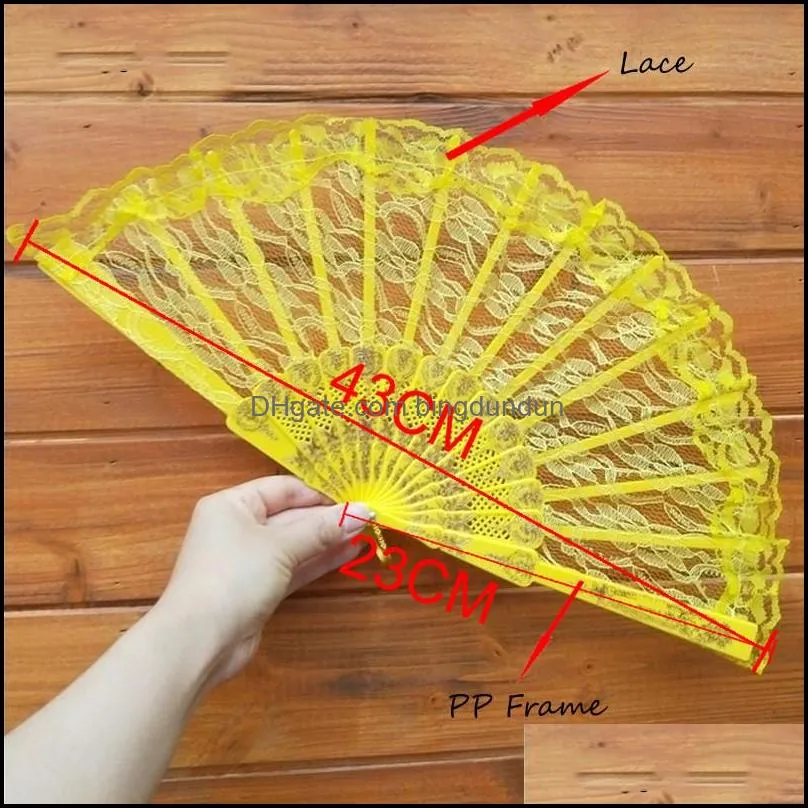 folding hand fan single side lace fan party favor 11 colors summer chinese/spanish style dance fans