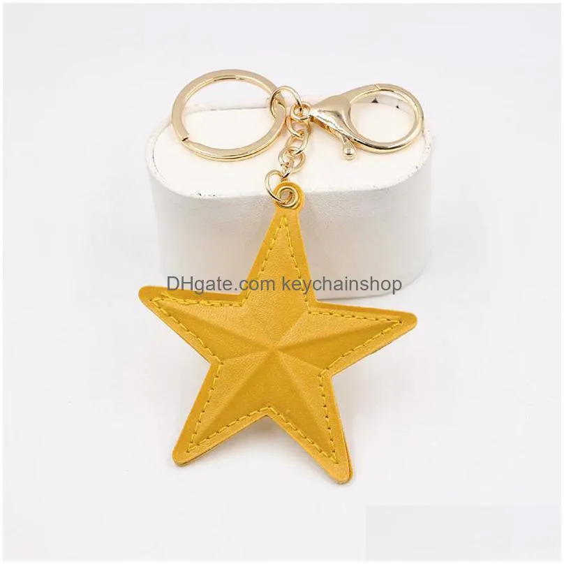 fashion charm pu leather star pendant keychain women fivepointed alloy bag key ring holder for women gift souvenir jewelry