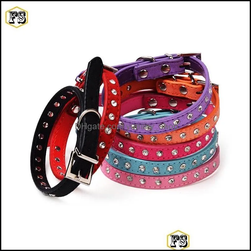 fashion pet supplies dog collars crystals pu leather adjustable collar small dog puppy leash collars 8 colors wholesale shipping