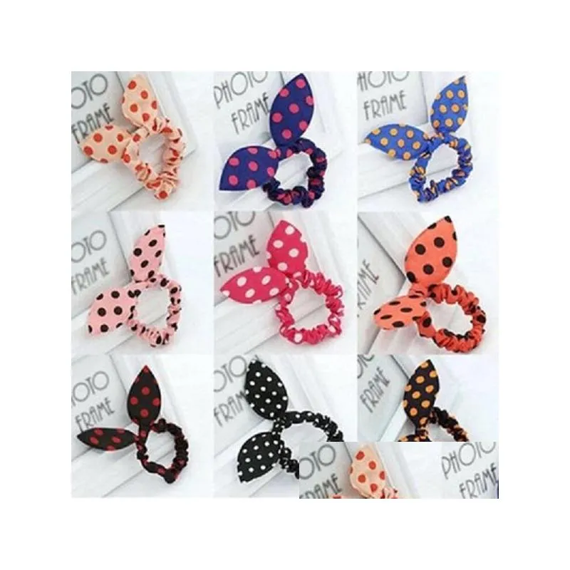 kids and lady hair accessories head band cute polka dot bow rabbit ears headband with elastic scrunchy woman ponytail holder styles sending